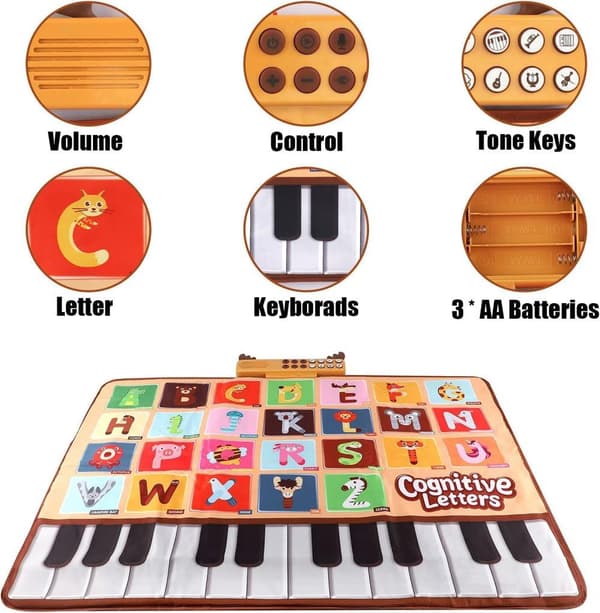 OBOSOE Pianomatta - Musikaliskt tangentbord som golvmatta Pedagogisk musikalisk leksak, interaktiv musikalisk present för pojkar och flickor 3-9 år