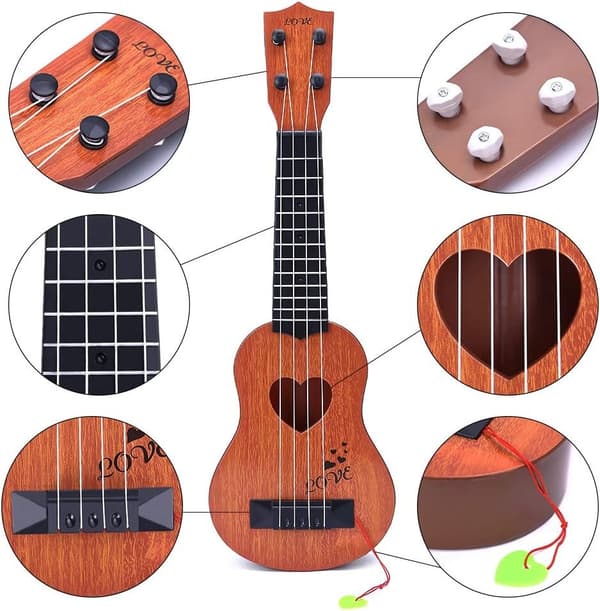 OBOSOE Soitettava Ukulele-lelu lapsille – Nelikielinen kitara ABS:ssä, aloittelija