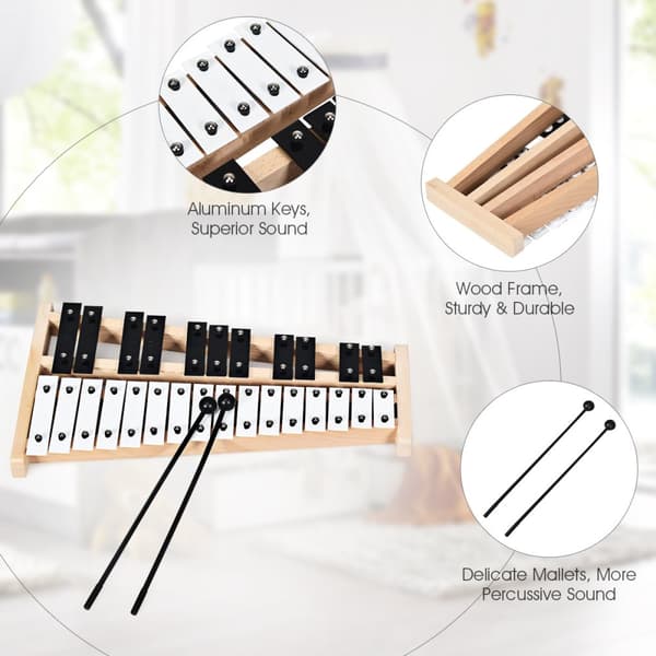 Glockenspiel Xylofon, 43x24x4 cm, Sort Hvid