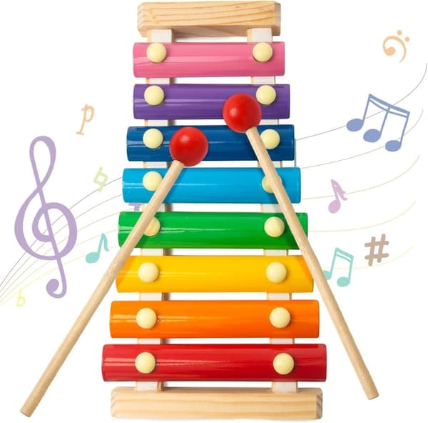 OBOSOE Färgglad träxylofon för barn Spädbarns musikleksak i trä pedagogiskt slaginstrument