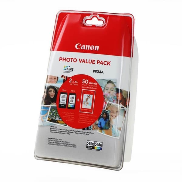 Canon Blæk Multipak + Papirt 8286B006 PG-545XL/CL-546XL Sort Cyan Magenta Gul