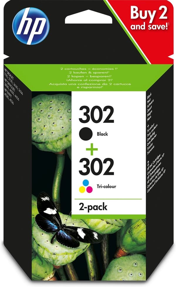HP 302 2 pakkauksen mustat/kolmiväriset alkuperäiset mustekasetit