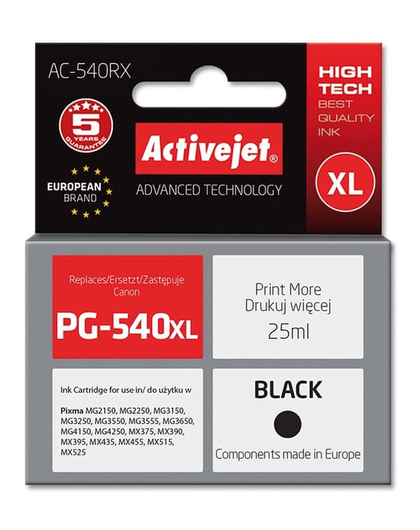 Activejet AC-540RX blækpatron (erstatning for Canon PG-540XL; Premium; 25 ml; 700 sider, sort)