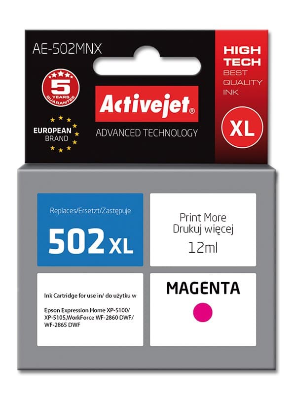 Activejet AE-502MNX-bläck (ersättning för Epson 502XL W34010; Supreme; 12 ml; magenta)
