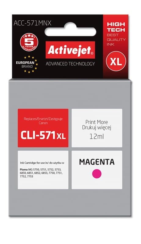 Activejet ACC-571MNX blækpatron (erstatning for Canon CLI-571XLM; Supreme; 12 ml; magenta)