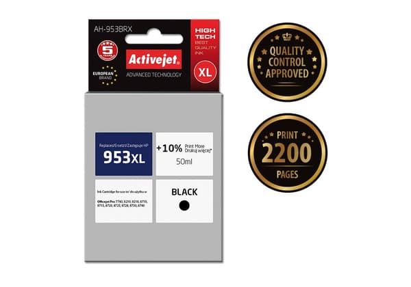 Activejet AH-953BRX muste HP-tulostimelle; HP 953XL L0S70AE vaihto; Premium; 50 ml; musta