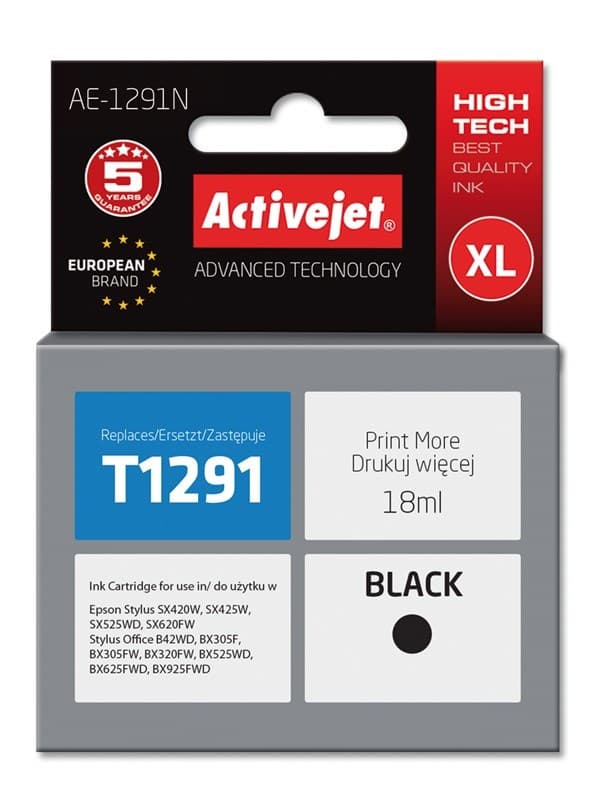 Activejet AE-1291N bläck (ersättning för Epson T1291; Supreme; 18 ml; svart)