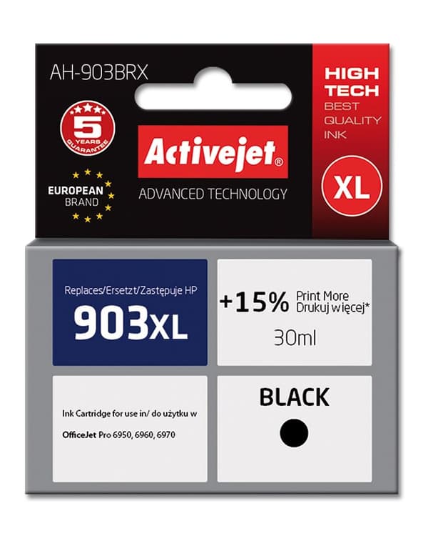Activejet AH-903BRX blæk (erstatning for HP 903XL T6M15AE; Premium; 30 ml; sort)