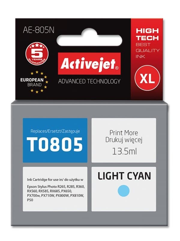 Activejet AE-805N bläck (ersättning för Epson T0805; Supreme; 13,5 ml; ljusblått)