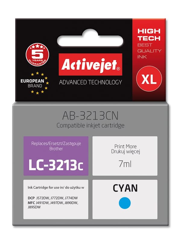 Activejet AB-3213CN blækpatron (erstatning for Brother LC3213C; Supreme; 7 ml; cyan)