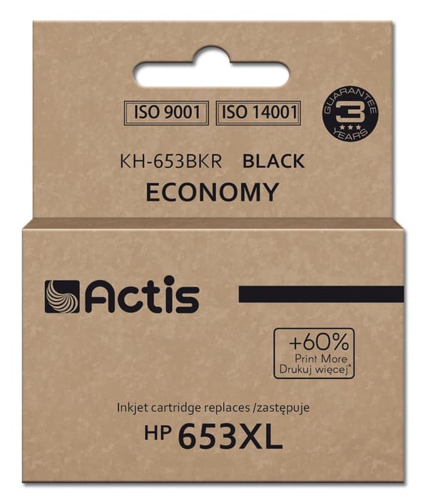 Actis KH-653BKR blæk til HP printer, erstatning HP 653XL 3YM75AE; Præmie; 20 ml; 575 sider; sort