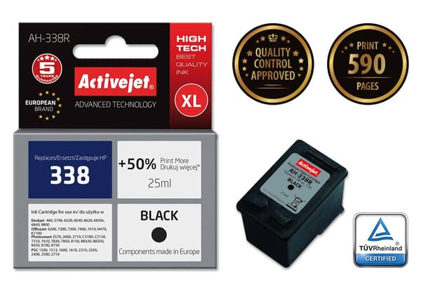 Activejet AH-338R blækpatron (erstatning for HP 338 C8765EE; Premium; 25 ml; sort)