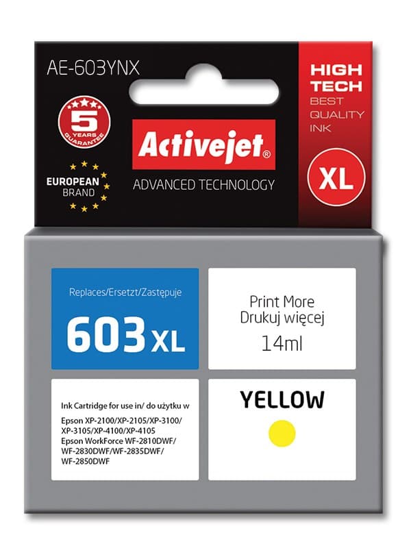 Activejet AE-603YNX muste (korvaa Epson 603XL T03A44; Supreme; 14 ml; keltainen)