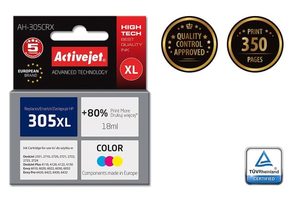 Activejet AH-305CRX muste HP-tulostimelle; HP 305XL 3YM63AE vaihto; Premium; 18 ml; väri