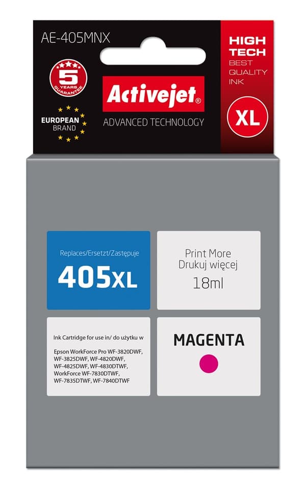 Activejet AE-405MNX blækpatron (erstatning for Epson 405XL C13T05H34010; Supreme; 18ml; magenta