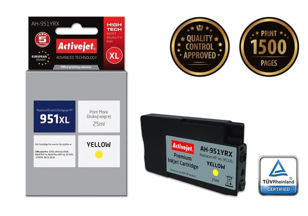 Activejet AH-951YRX HP skrivarbläck, kompatibel med HP 951XL CN048AE; Premie; 25 ml; gul.