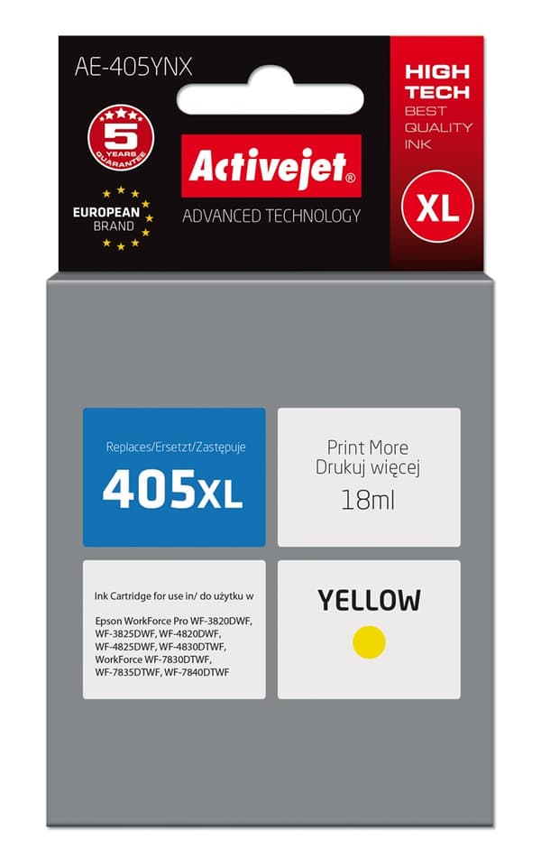 Activejet AE-405YNX-bläck (ersättning för Epson 405XL C13T05H44010; Supreme; 18ml; gul)