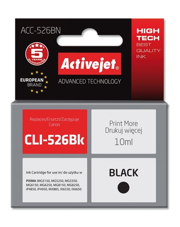 Activejet ACC-526BN bläckpatron (ersättning för Canon CLI-526Bk; Supreme; 10 ml; svart)