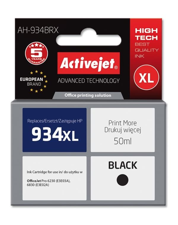 Activejet AH-934BRX-bläck (ersättning för HP 934XL C2P23AE; Premium; 50 ml; svart)