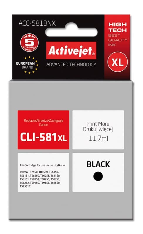 Activejet ACC-581BNX bläck (ersättning för Canon CLI-581XLBk; Supreme; 11,70 ml; svart)