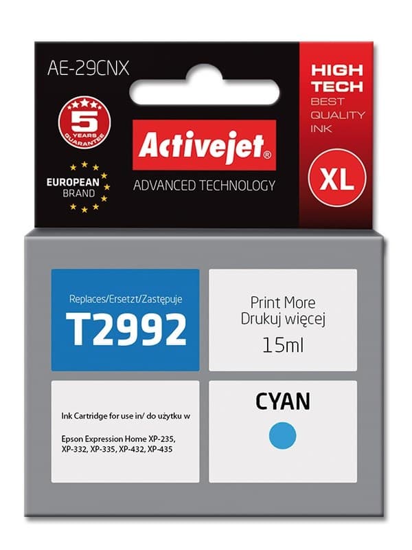 Activejet AE-29CNX -muste (korvaa Epson 29XL T2992:lle; Supreme; 15 ml; syaani)