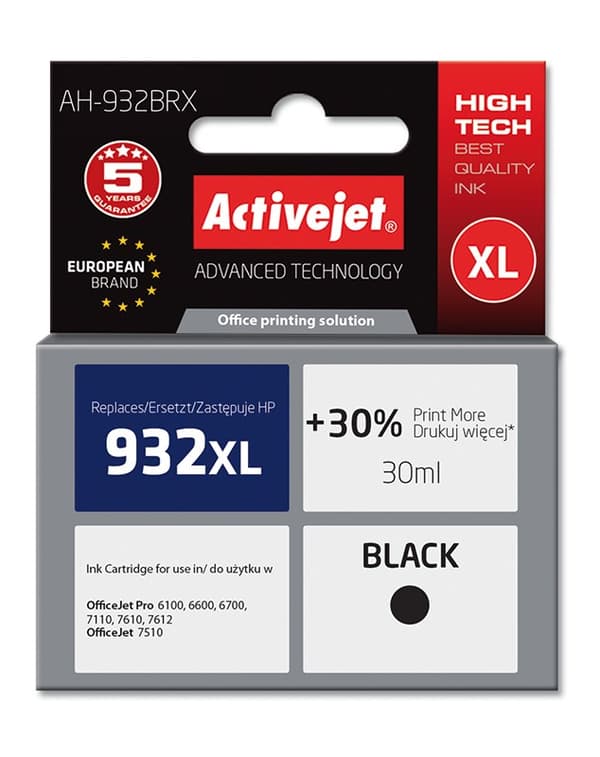 Activejet AH-932BRX-bläck (ersättning för HP 932XL CN053AE; Premium; 30 ml; svart)