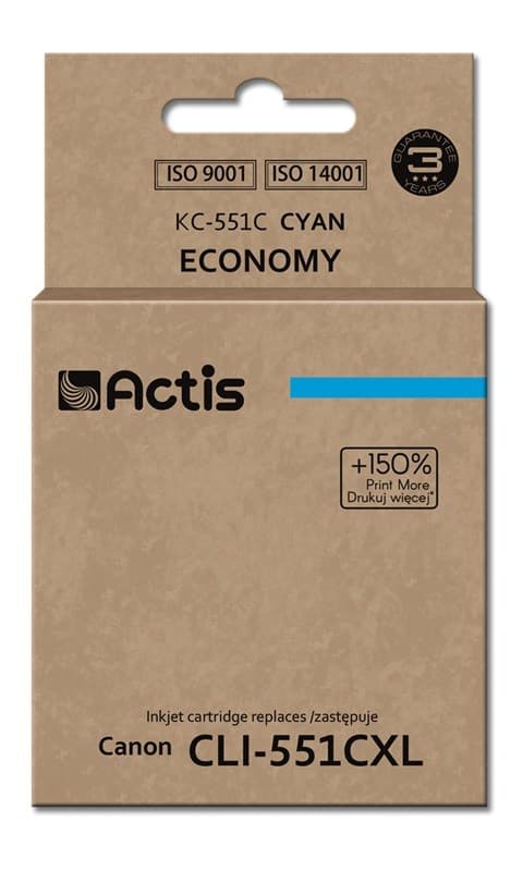 Actis KC-551C muste (korvaa Canon CLI-551C:lle; standardi; 12 ml; syaani (sirulla)