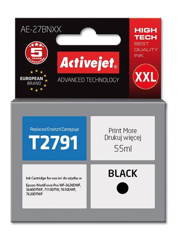 Activejet AE-27BNXX blækpatron (erstatning for Epson 27XXL T2791; Supreme; 55 ml; sort)