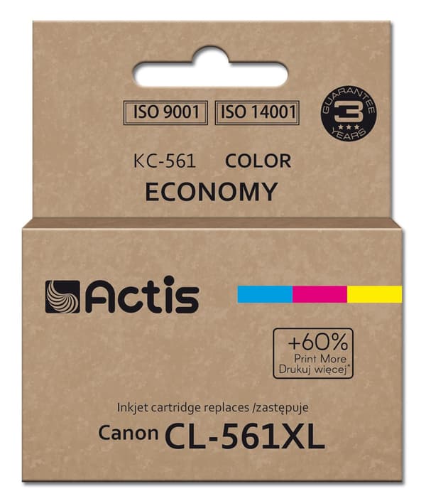 Actis KC-561 Canon skrivarbläck, ersättnings Canon CL-561XL; Överlägsen; 18 ml; blå, lila, gul. Skriver ut 60 % mer än OEM.