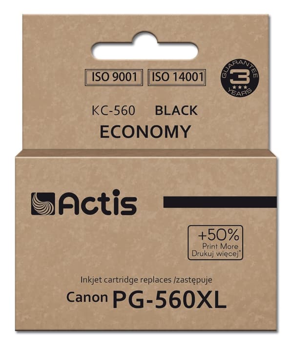 Actis KC-560 Canon blækprinter, erstatning PG-560XL; Supreme; 22 ml; sort. Udskriver 50 % mere end OEM.