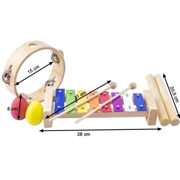 Musikleksak - ZIC - Set med 3 träinstrument - Xylofon, maracas, tamburin