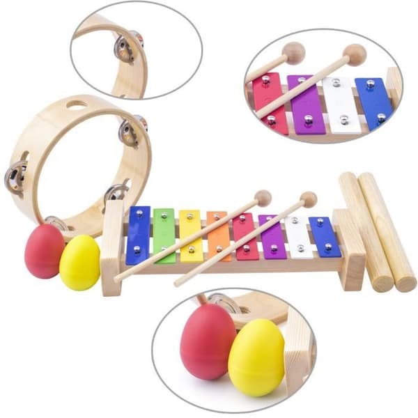 Musikleksak - ZIC - Set med 3 träinstrument - Xylofon, maracas, tamburin
