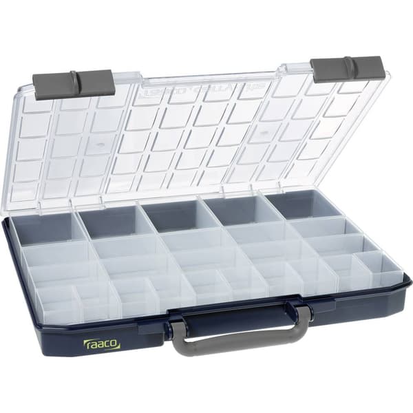 raaco CarryLite 55 5x10-25/2 Sortimentlåda (B x H x D) 413 x 57 x 330 mm Antal fack: 25 fast underavdelning Innehåll 1