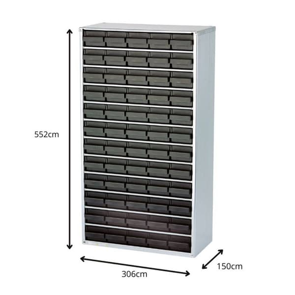 ESD raaco 1260-00 ESD-stålmagasin (L x B x H) 306 x 150 x 552 mm Antal fack: 60 inkl. jordningskabel Innehåll 1 st