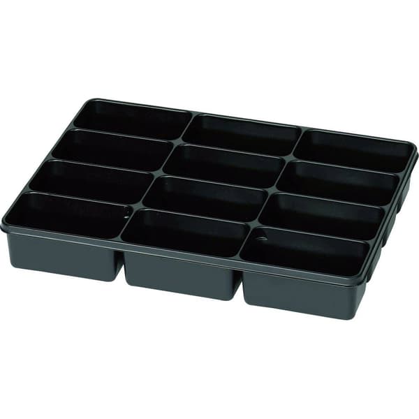 Låda (L x B x H) 335 x 235 x 50 mm Antal fack: 12 fast underavdelning Innehåll 1 st