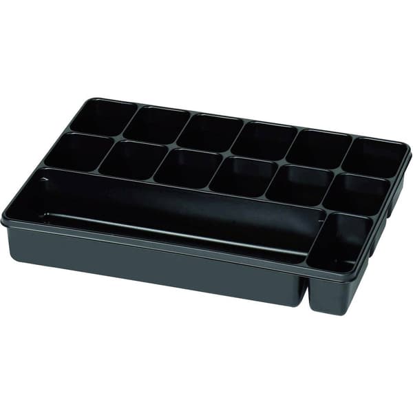 Låda (L x B x H) 335 x 235 x 50 mm Antal fack: 14 fast underavdelning Innehåll 1 st