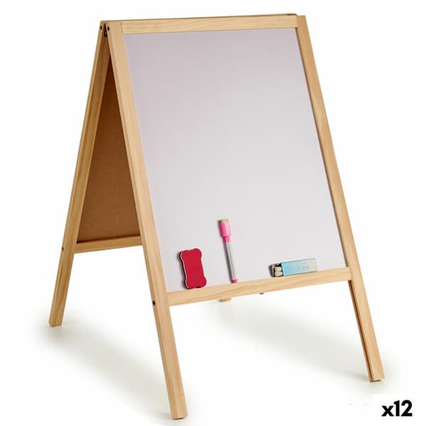 Tavle 2 i 1 Hvid Brun Sort Træ Metal 44 x 70 x 3 cm (12 enheder)