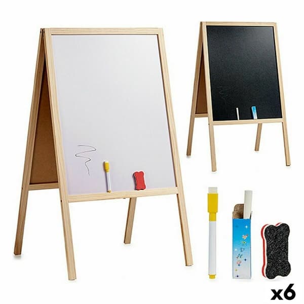 Tavle 2 i 1 Hvid Sort Træ Metal 52 x 90 x 4 cm (6 enheder)