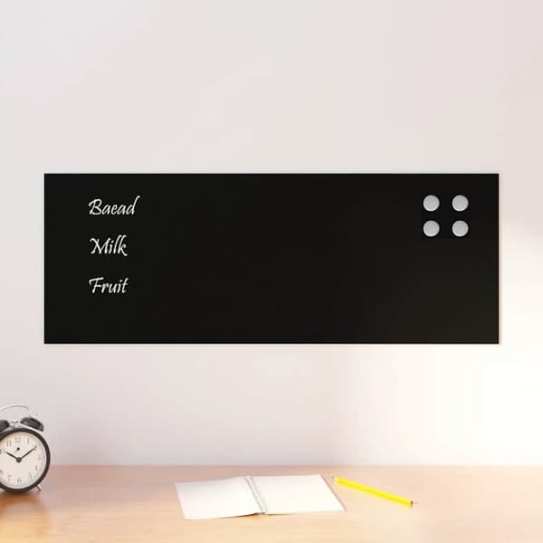 Väggmonterad magnettavla svart 80x30 cm härdat glas