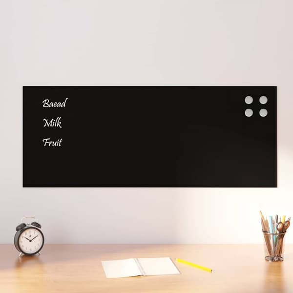 Väggmonterad magnettavla svart 100x40 cm härdat glas