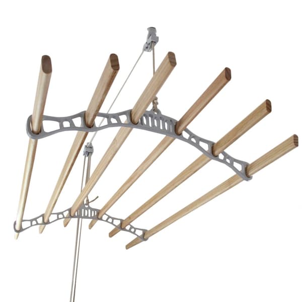 Clothes Airer Ceiling Pulley Maid Traditional Mounted Clothing Dryer 6 Lath Laundry Drying Rack Rail 2.4m White