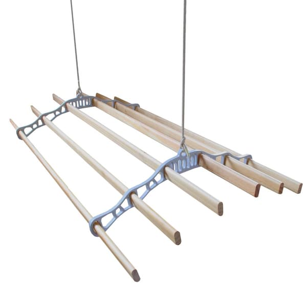 Clothes Airer Ceiling Pulley Maid Traditional Mounted Clothing Dryer 6 Lath Laundry Drying Rack Rail 2.4m White