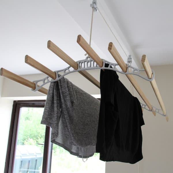 Clothes Airer Ceiling Pulley Maid Traditional Mounted Clothing Dryer 6 Lath Laundry Drying Rack Rail 2.4m White