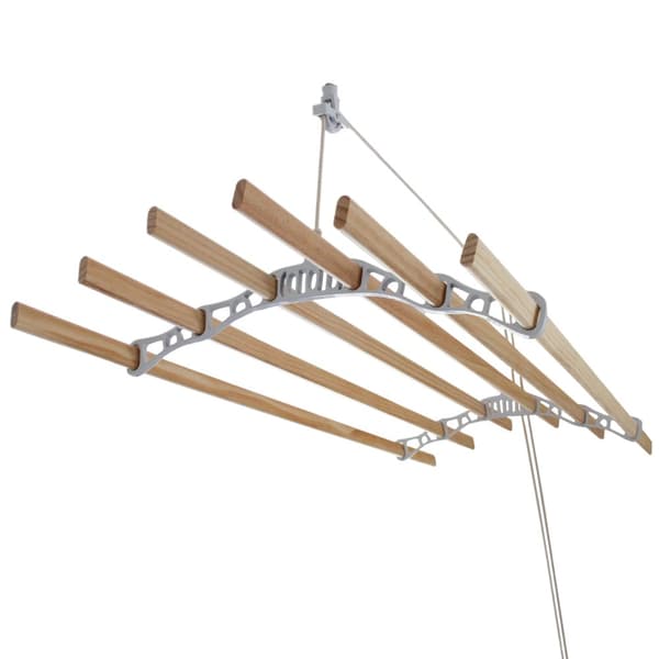 Clothes Airer Ceiling Pulley Maid Traditional Mounted Clothing Dryer 6 Lath Laundry Drying Rack Rail 2.4m White