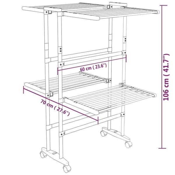 vidaXL Torkställning på hjul 2 nivåer silver 60x70x106 cm