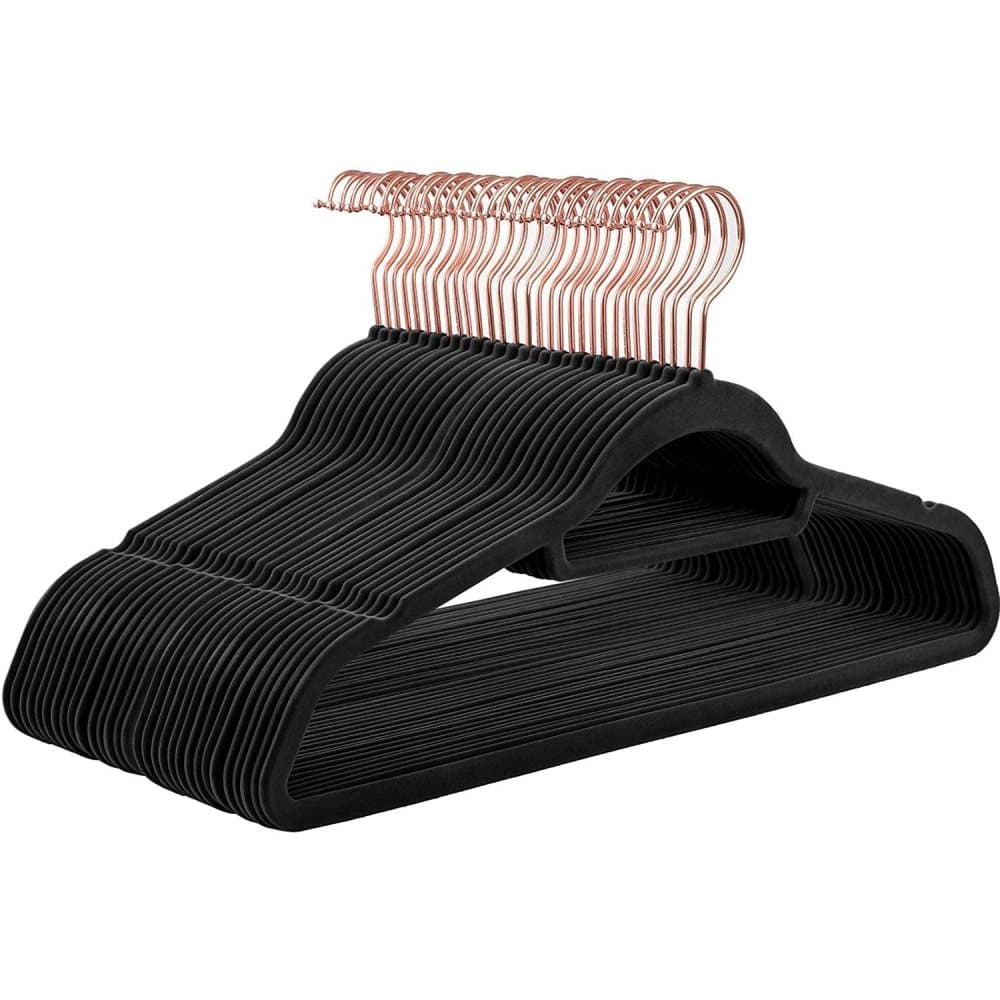 Rootz Velvet Klädhängare Set - 30 delar - 45 cm - Anti-halk - Byxhängare - Klädhängare - Svart Rose Gold