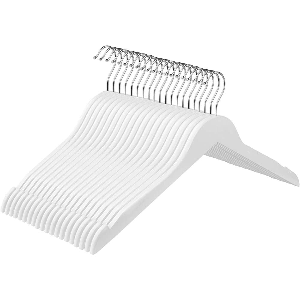 Rootz Klädhängare - 20 stycken - Massivt trä - Anti-halk - Svängkrok - Vit - ?44 x 1,2 x 23,5 cm