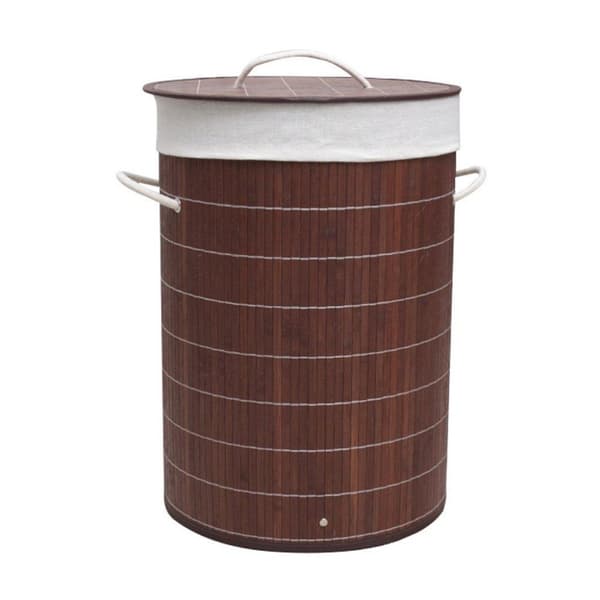 Homestyle Pro Rund Sammenfoldelig Bambus Vasketøjskurv 35x50 cm Brun/Hvid