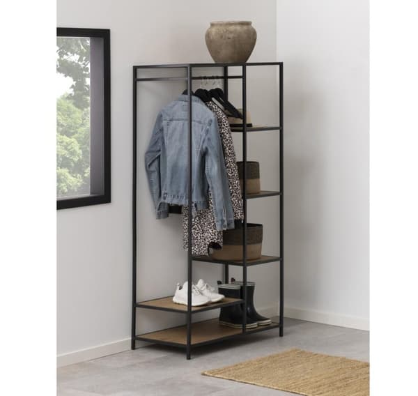 Vaateteline SEAFORD, 77x45xH165cm, villi tammi/musta