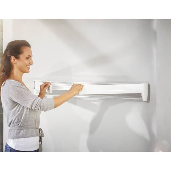 Väggtork Leifheit Telegant 36 Protect Plus 83201, utdragbar väggtork med 5 stänger på 72 cm, rostfritt material, vit